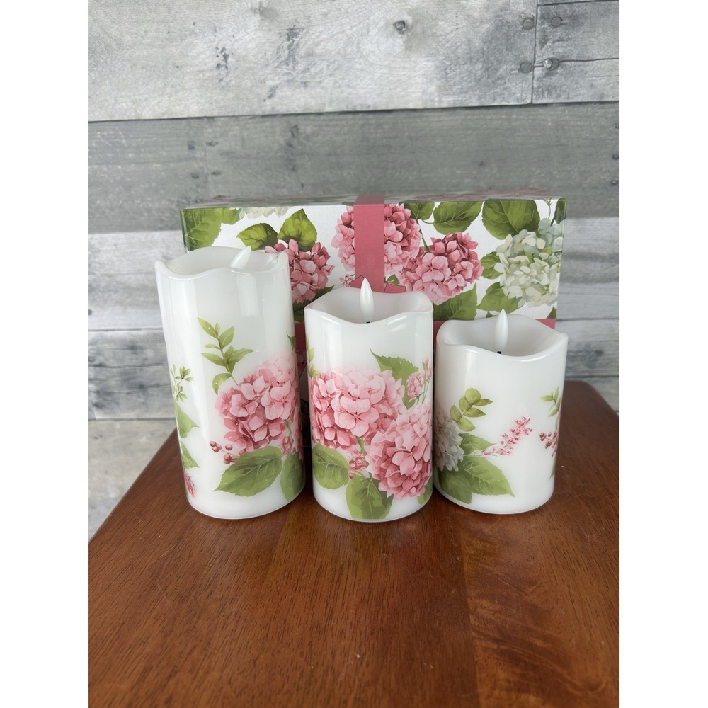 Temp-tations Set of 3 Fiberoptic Candles Pink Hydrangeas